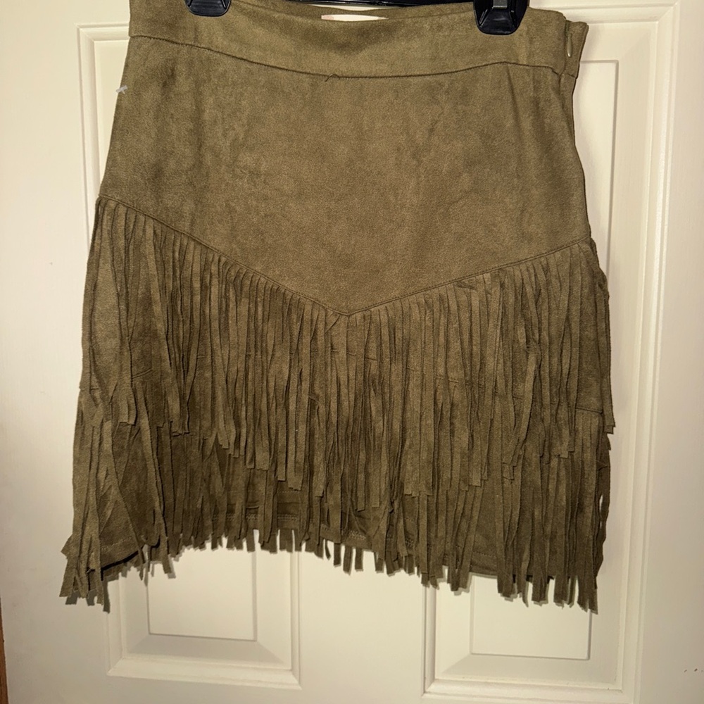 Altar'd State Green Mini Skirt with Fringe for Casual Wear